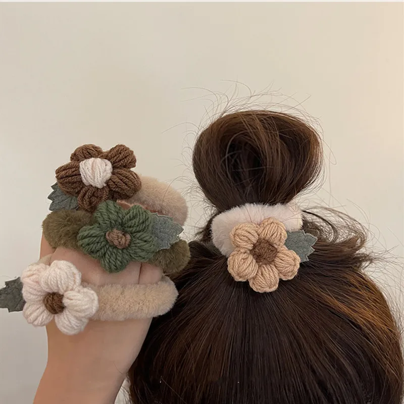 

Fashion Knitted Flowers Ribbon Elastic Hair Band For Women Girls Hair Rope Ties Hair Scrunchie Ponytail Holder Hair Accessories