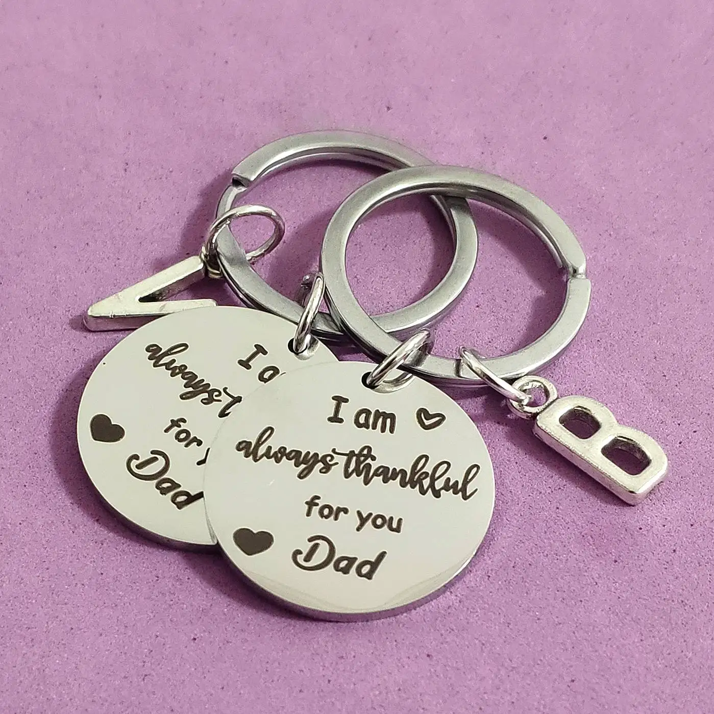 

Keychain for Car Keys Keyring Thanksgiving 26 Initials Gift Father's Day Stainless Steel Lettering Creative Birthday Carabiner
