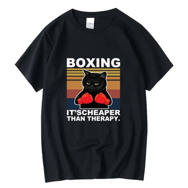 

FPACE top quality 100% cotton Funny boxing cat print T shirt casual summer men tshirt short sleeve loose t-shirt tees male tops