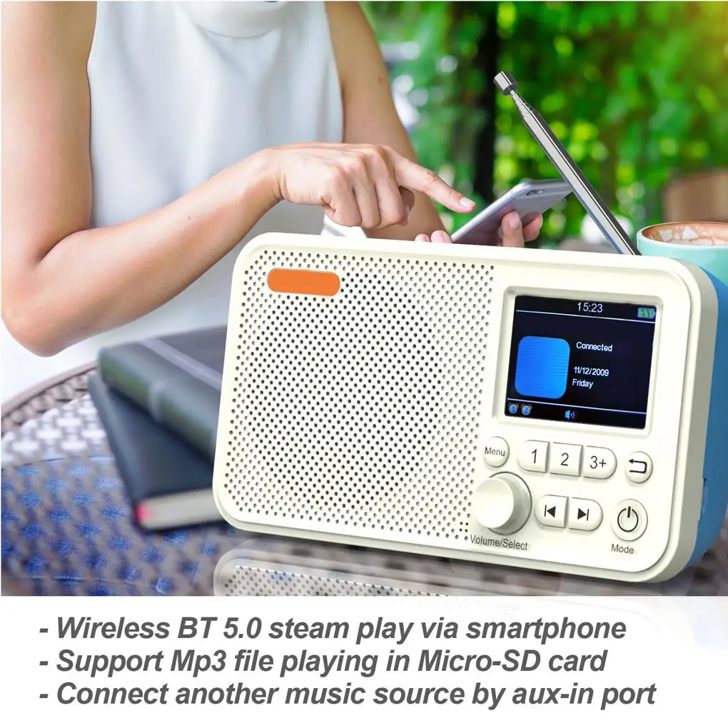 

2 4-Inch LCD Full Color Display Digital Radio Rechargeable DAB Radios Portable Receiver SD Card Player for Office Home