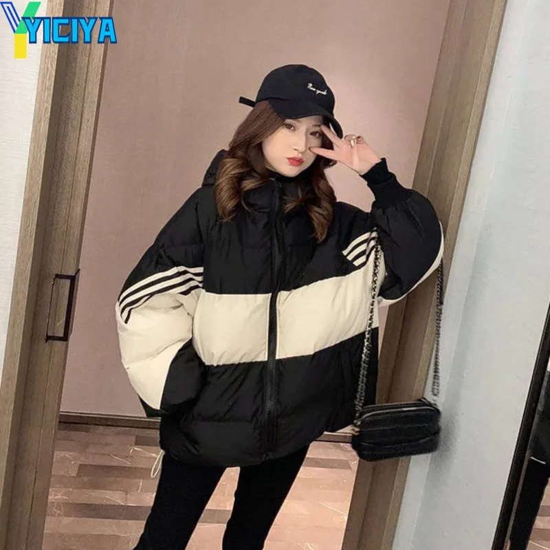 YICIYA 2022 New Winter Jacket Women Parkas Hooded Short Coat Female Parka Warm Thicken Jacket Casual Loose Cotton Padded Outwear