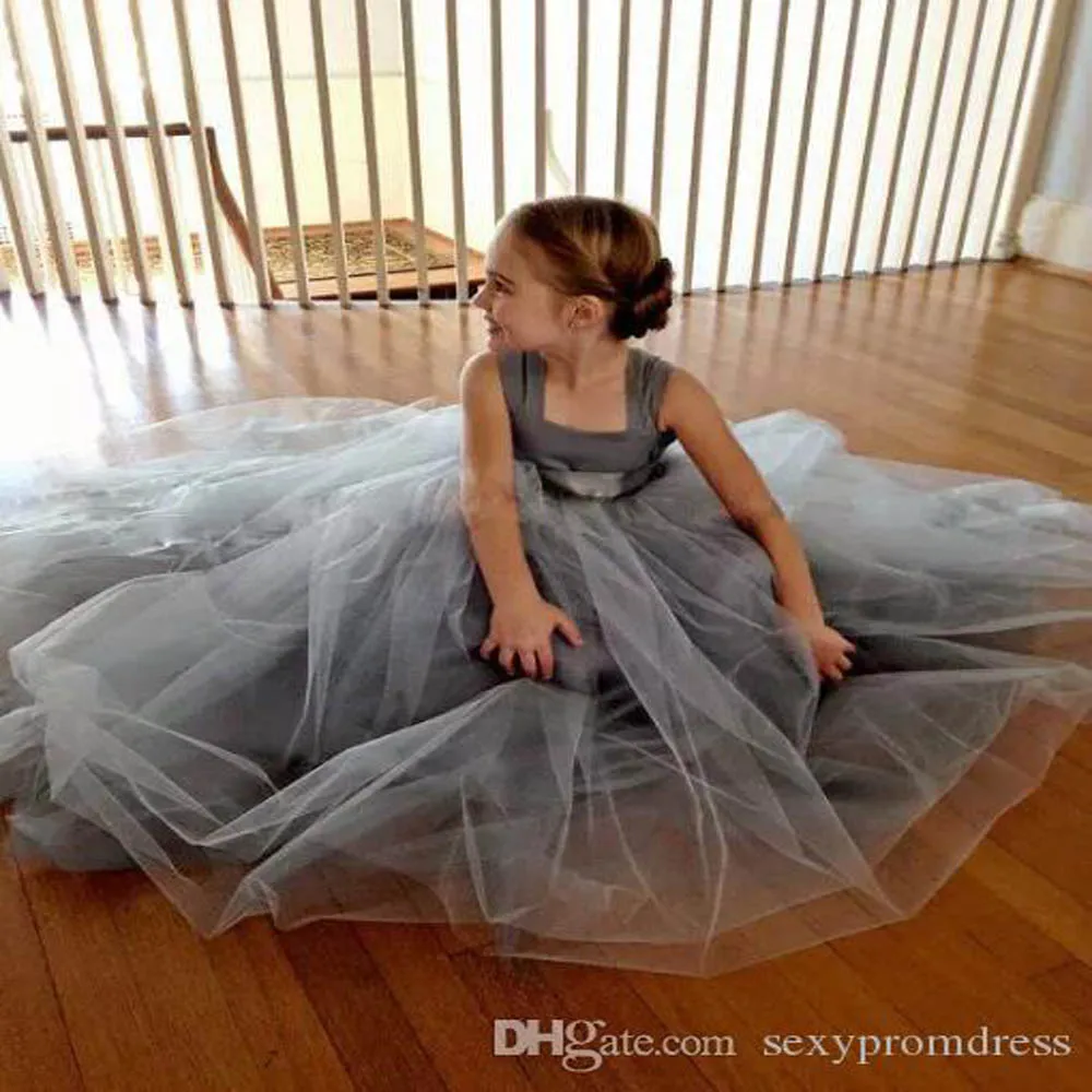 Светильник-серое бальное платье из тюля платья для девочек с шифоновыми лямками