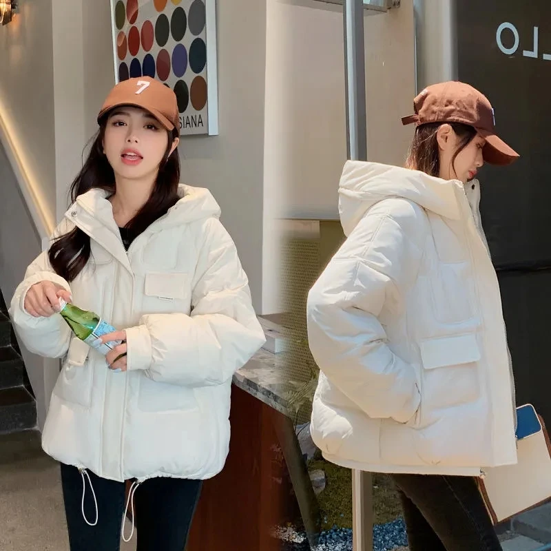 European Station 2022 Winter New Cotton Padded Jacket Women's Hooded Bread Coat Winter Warm Thicken Jacket Korean Loose Parkas