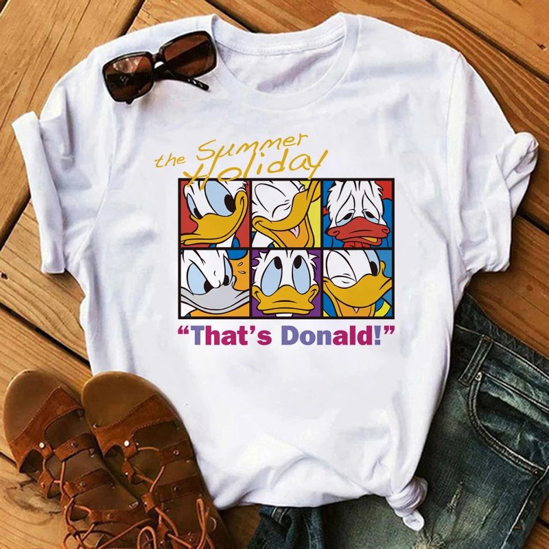 

Kawaii Cartoon Disney Donald Duck T Shirt Women Cute Kids T-shirts Funny Unisex Tops Anime Harajuku Couple Graphic Tees Female
