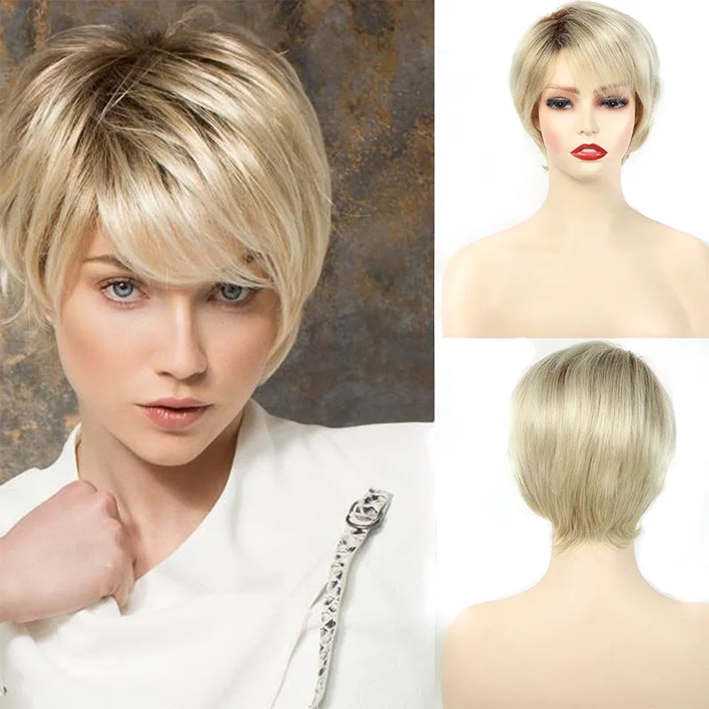 

Short Ombre Blonde Wavy Wigs for Women Loose Curly Natural Looking Synthetic Heat Resistant Fiber Wig for Daily Party Use