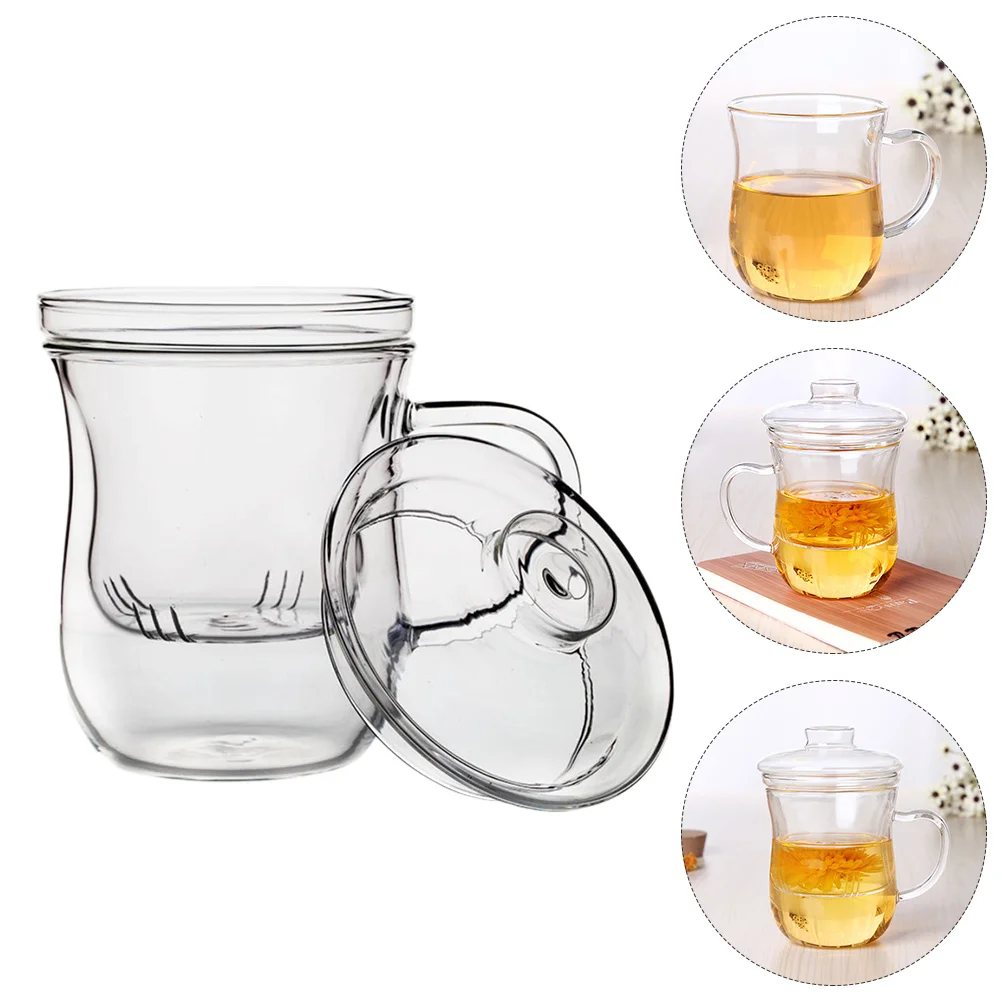 

1pc Glass Tea Cup Household Filtering Tea Cup Glass Tea Infuser with Lid