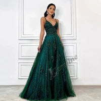 caroline fashion sweetheart green evening dress 2022 backless long tulle lace appliques beaded prom gowns party custom made