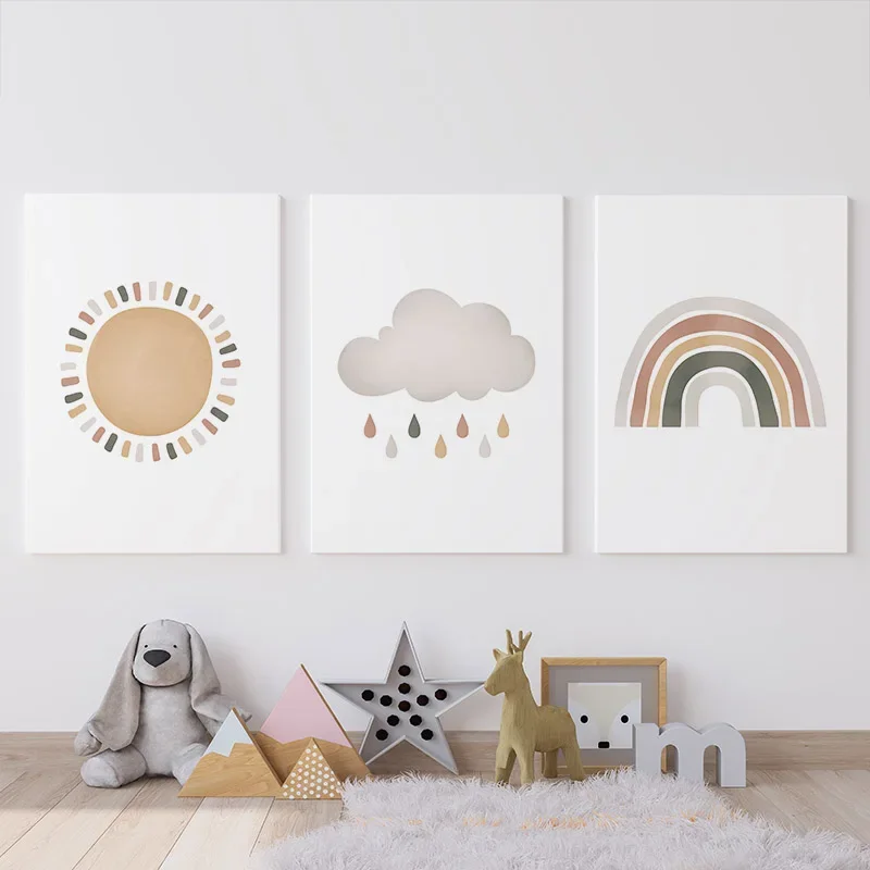 Boho Мультфильм солнце облако Радуга рост цитаты настенное Искусство Холст