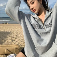 fashion trend simple pullover solid color long sleeved spring and autumn new style american lazy style letter printing sweater