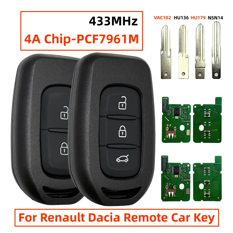 Фото PCF7961M 2/3 кнопочный дистанционный ключ 433 МГц 4A чип для Renau 0lt Clio4 Duster Dacia Logan Sandero Stepway Lodgy Dokker Trafic Master3 №1