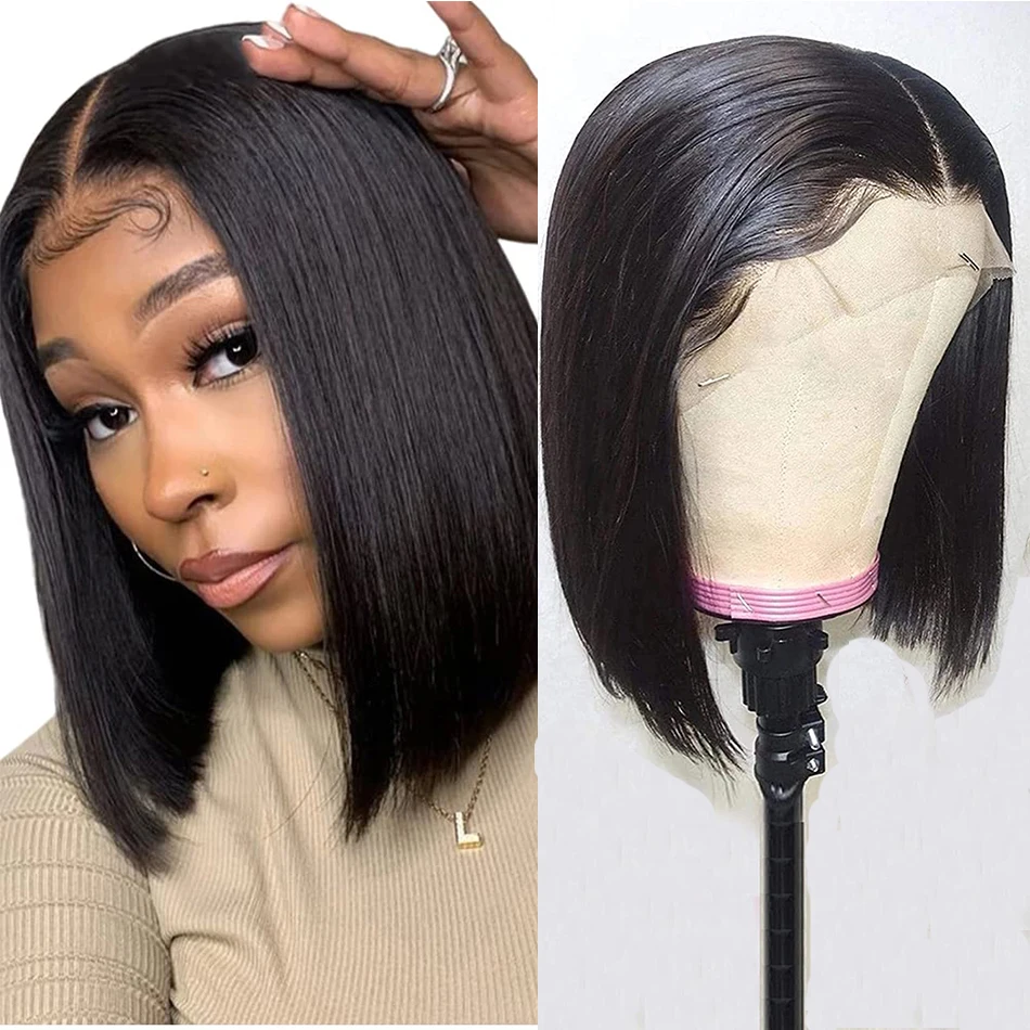 

Bob Lace Front Wig Human Hair Pre-Plucked Short Straight 13x4 HD Lace Frontal Wig For Woman with Baby Hair Brazilian TYSLE