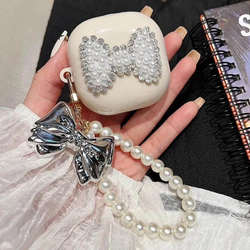 Чехол с 3D жемчугом и бриллиантами для Samsung Galaxy Buds FE Pro Buds2 Live Plus мягкий чехол