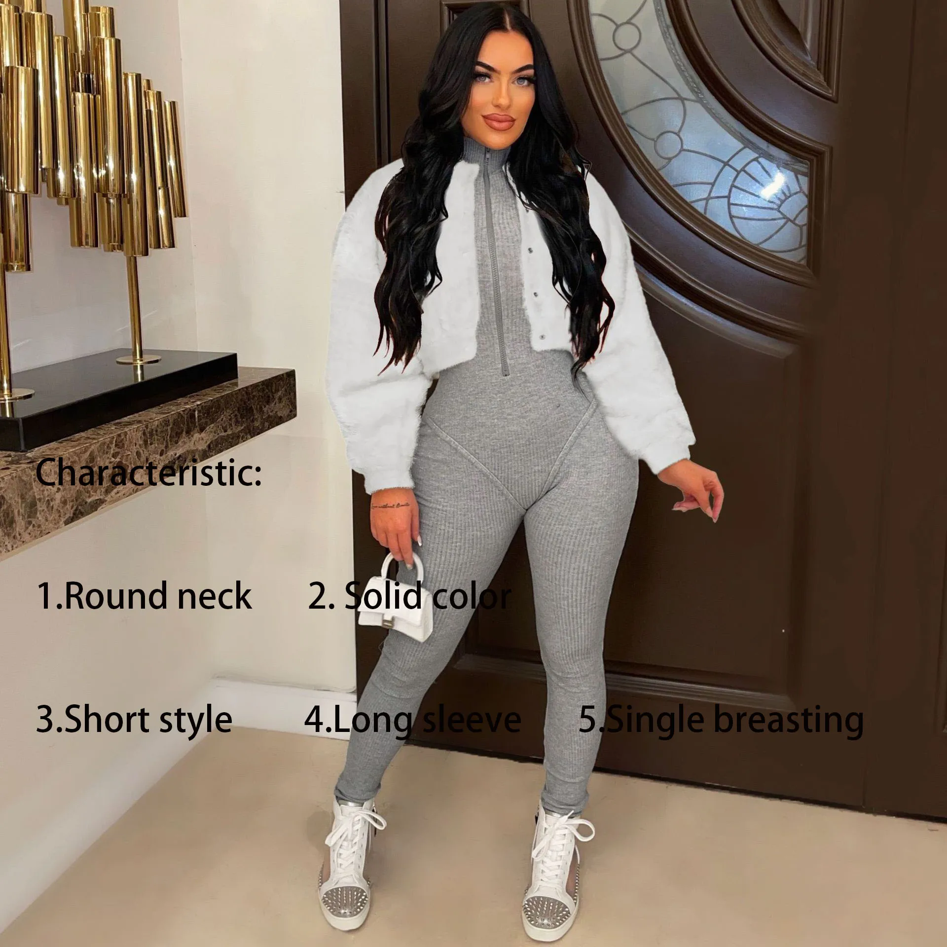 DEARIRIS Women Faux Fur Bomber Jacket Coat Long Sleeve Round Collar Faux Shearling Shaggy Oversized Shacket Jacket