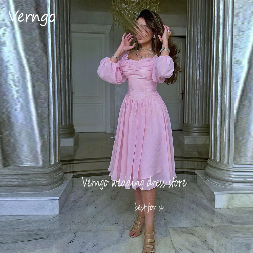 

Розовые вечерние платья Verngo в стиле Саудовской Аравии с длинным рукавом, милое шелковое шифоновое ТРАПЕЦИЕВИДНОЕ ПЛАТЬЕ длиной до колена для выпускного вечера 2023