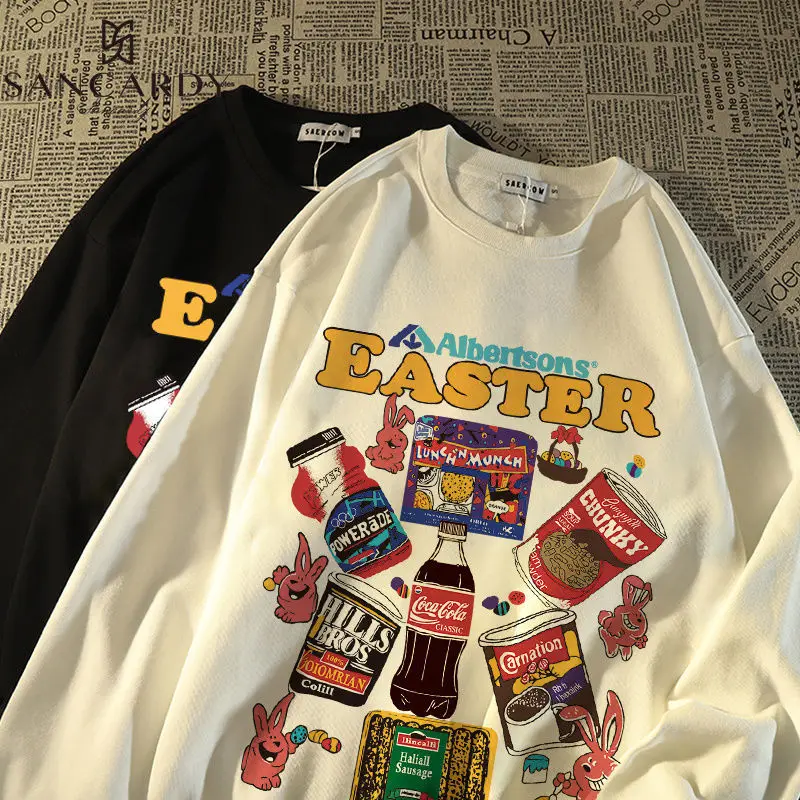 

Hip Hop Drinks Graphic Print Loose Sweatshirt Women O Neck Long Sleeve Casual Basics Hoodies Couple Kawaii Clothes Thin Autumn