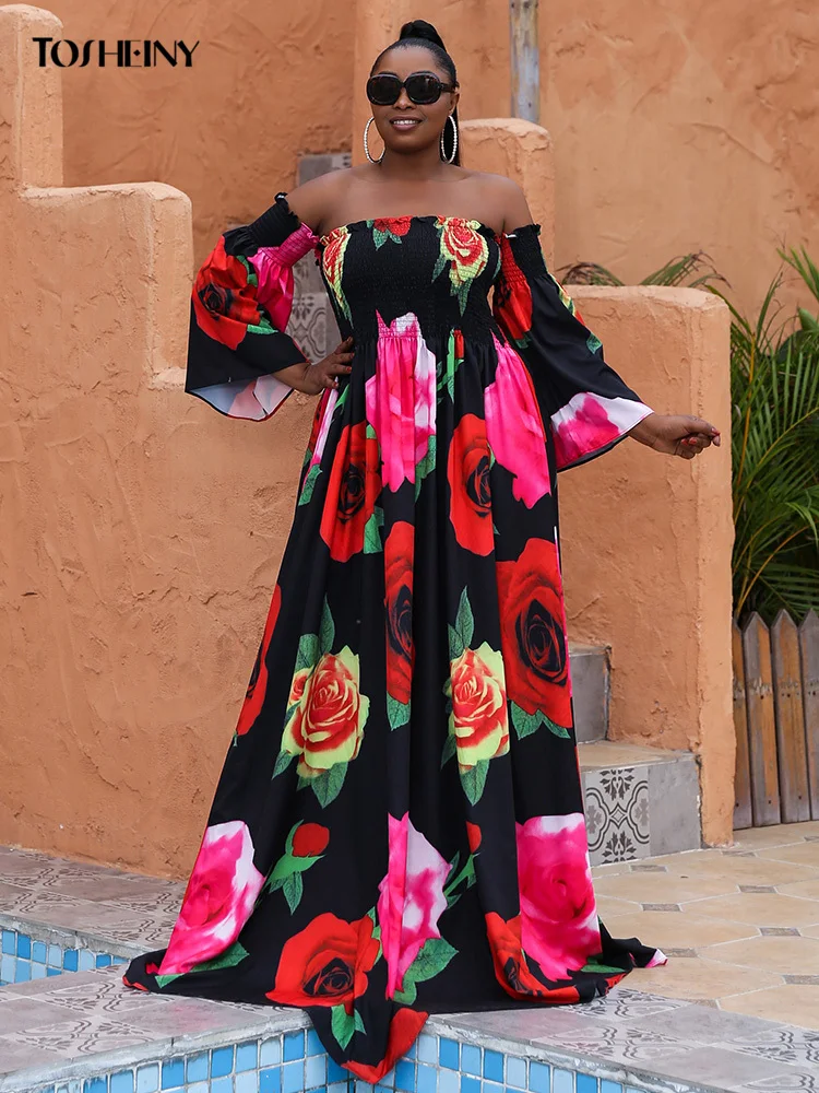 Женское летнее платье с открытыми плечами и цветочным принтом