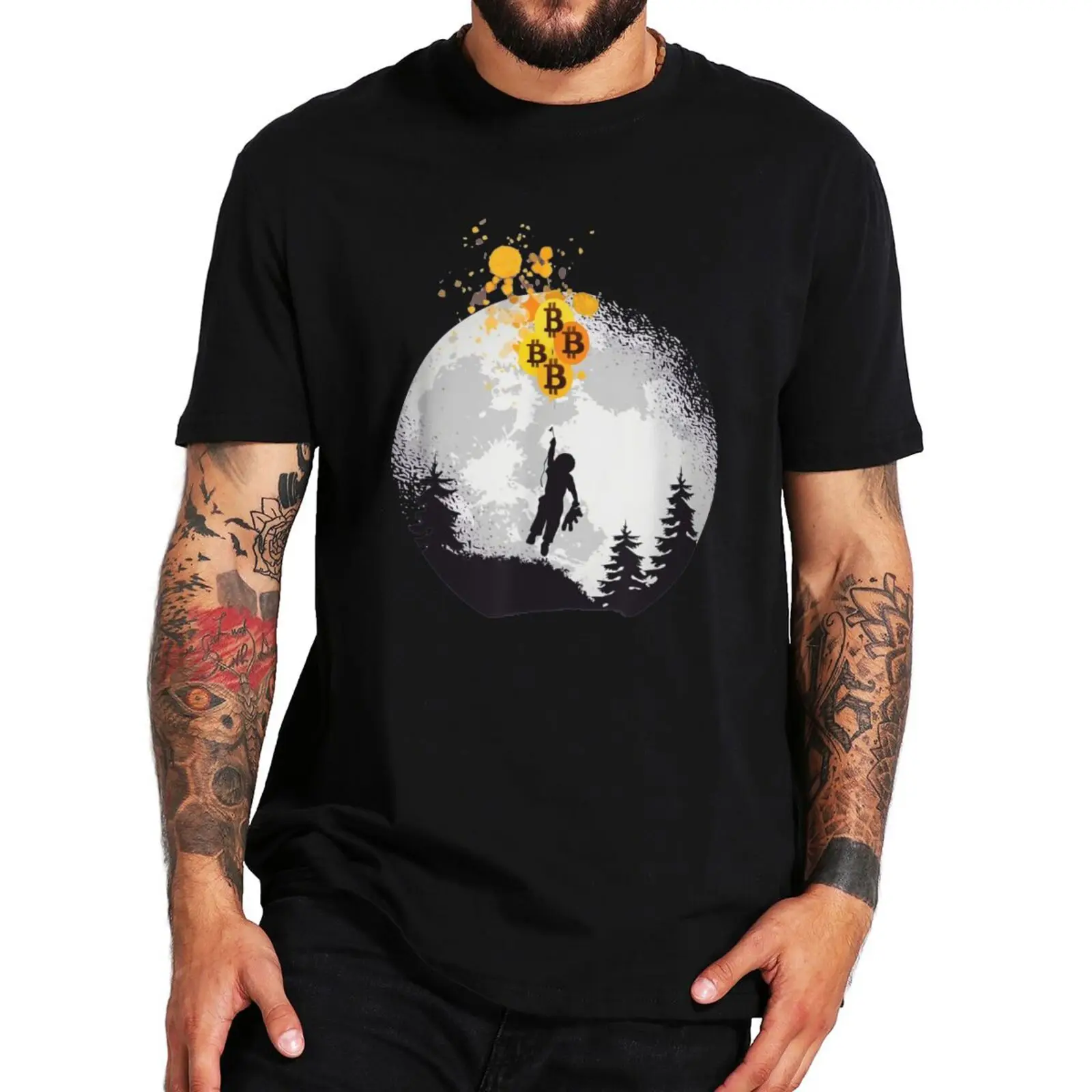 

Guy With Btc Balloon Crypto Tshirt Bitcoin Cryptocurrency For Cypherpunks T-Shirt 100% Cotton EU Size Homme Camiseta