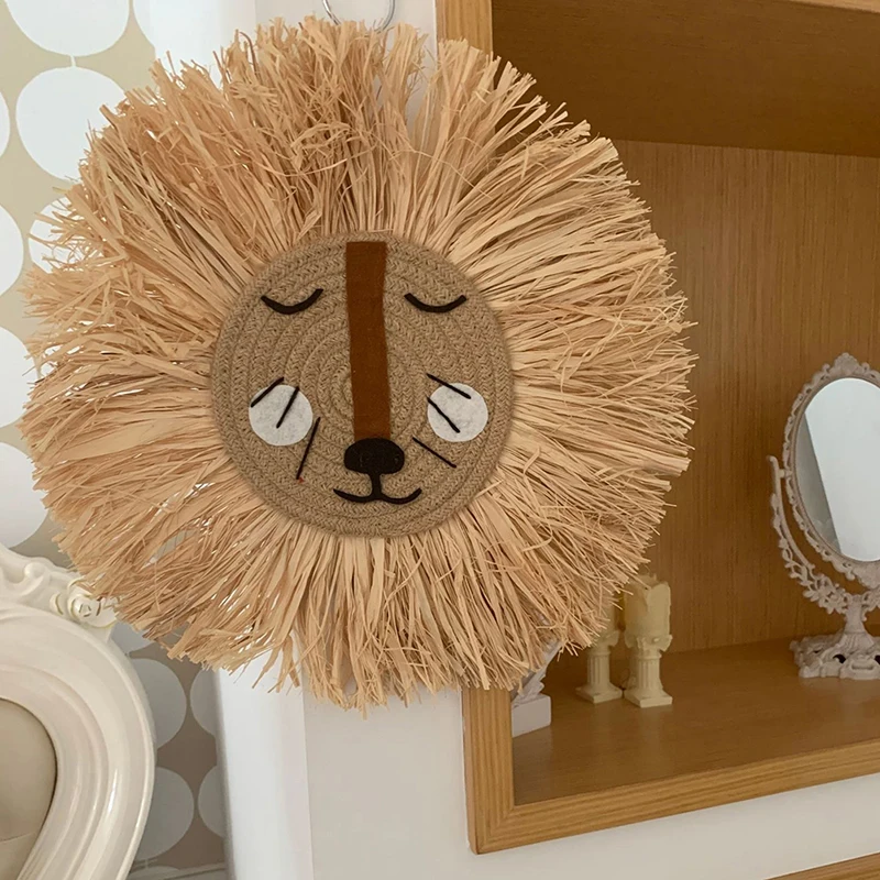 

Домашний декор, гобелен, Плетеный вручную, мультфильм, льв, подвесные украшения, милая голова животного, украшение для детской комнаты, наст...