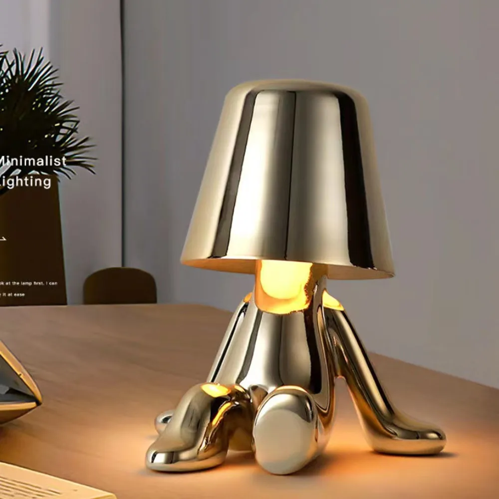 

USB Rechargeable Touch Control Golden Man LED Dining Table Lamp Home Ornament Thinker Desk Lamp