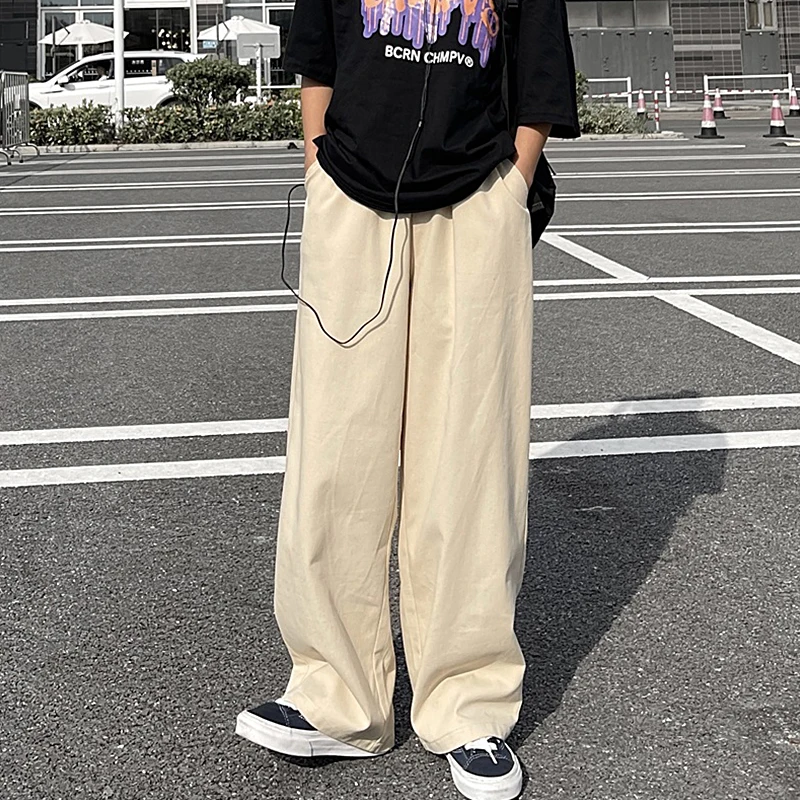 

ZCSMLL American Retro Street Ins Tide Straight Loose Wide-leg Pants Men's Japanese Hong Kong Style Drapey Overalls Trousers