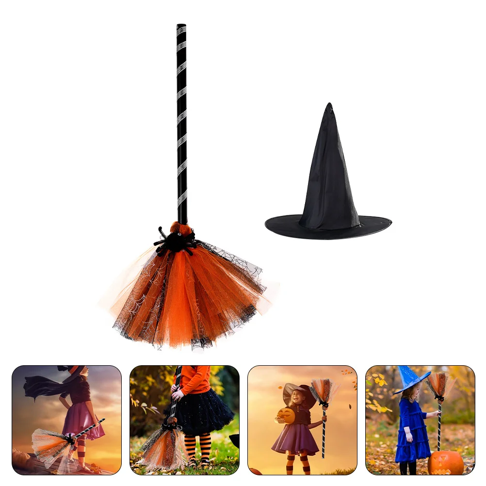 

Hat Broom Halloween Witch Hats Kids Costume Performance Kit Brooms Mesh Decor Stage Child Boys Toddler Clothes