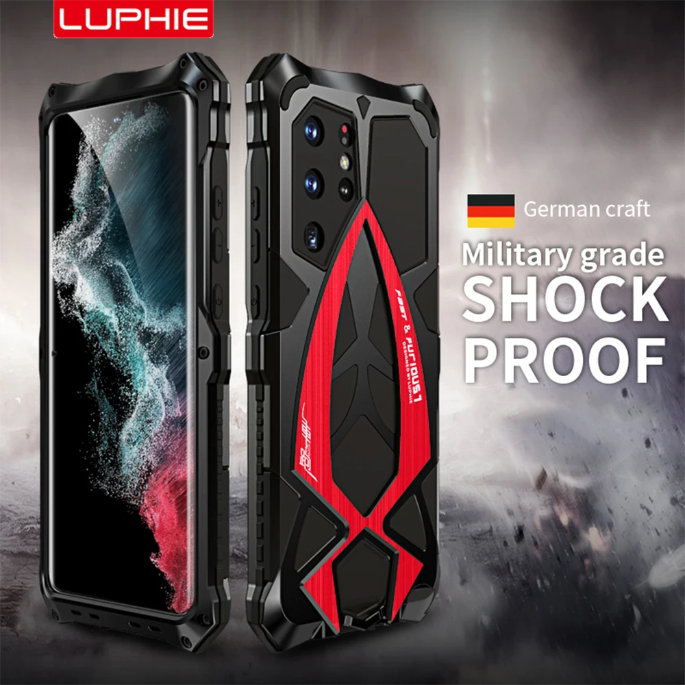 Luphie Metal Full Protect Armor Case For Samsung Galaxy S22 Ultra Phone Cover S21 Plus FE A72 A52 A52s 5G Shockproof Fundas Skin
