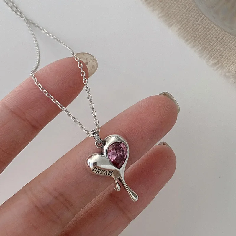 Серебряная цепочка до ключицы с цирконом Очаровательная подвеска любовным