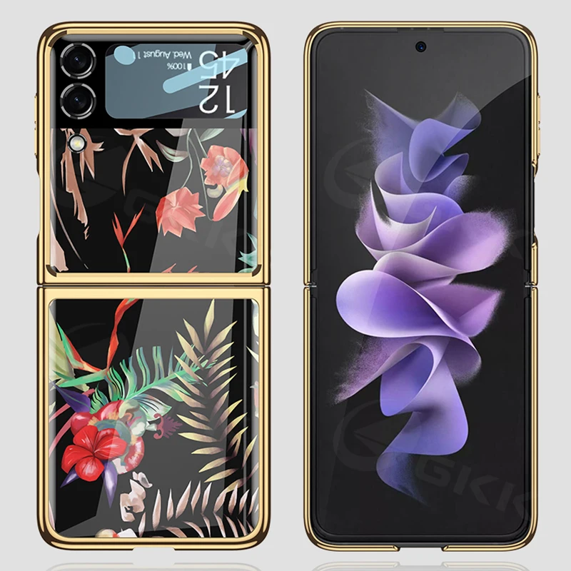 

GKK чехол с покрытием из закаленного стекла с рисунком для Samsung Galaxy Z Flip 3