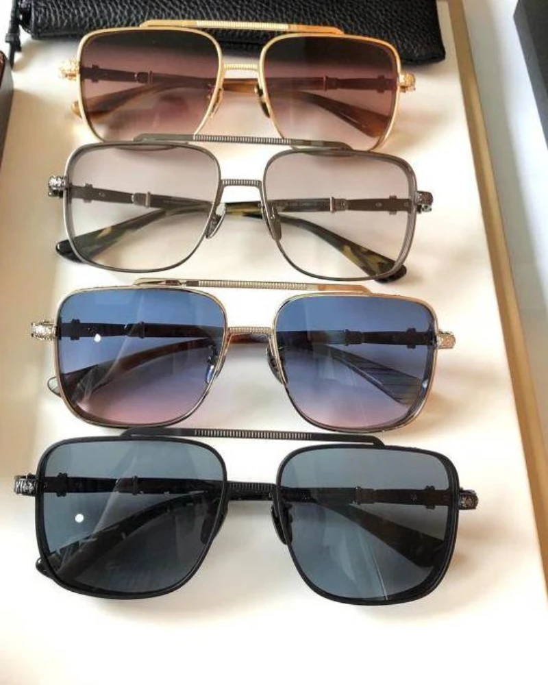 New Style High Quality Chrome Style Large Oversize Frame Vintage Sunglass  Men's Square Metal  Women's Retro Glass Pushin Rod