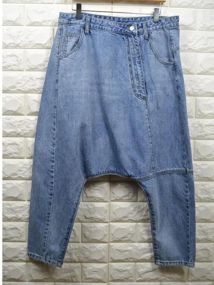

Women High Waist Chic Nine Points Harem Blue Jeans Hip Hop Street Cross-pants Full Length Clothing Boyfriend Washed Pants 2022
