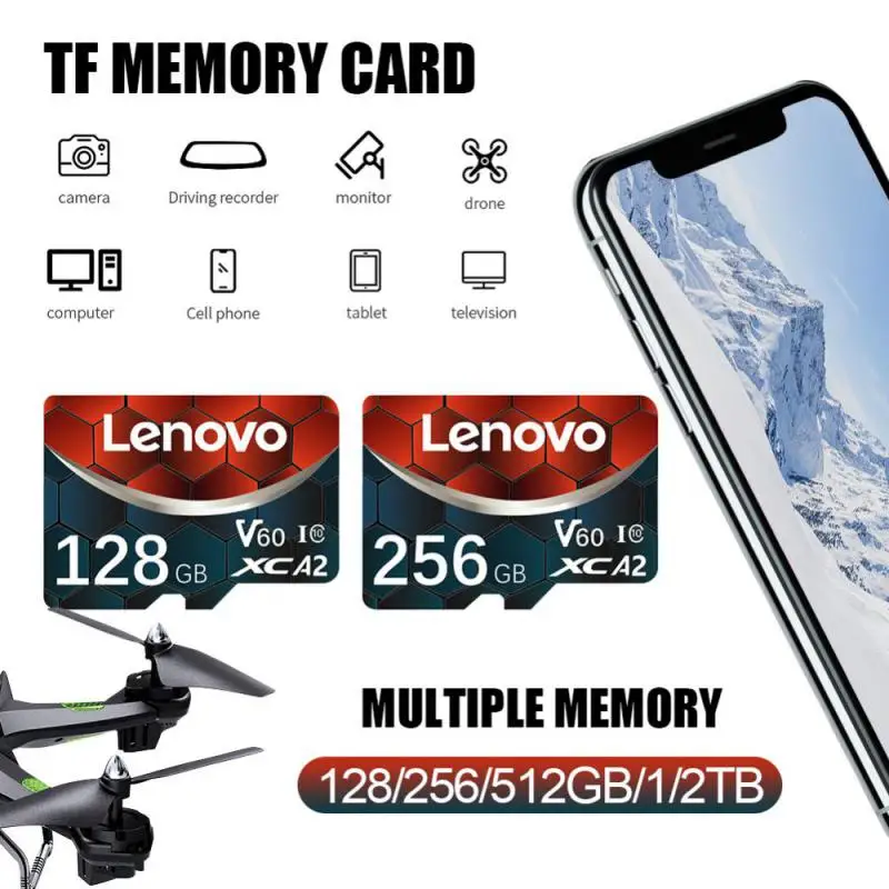 Lenovo 2TB Micro TF SD Card V30 Высокоскоростная карта памяти 1 ТБ 512 ГБ Класс 10 Видеокарта