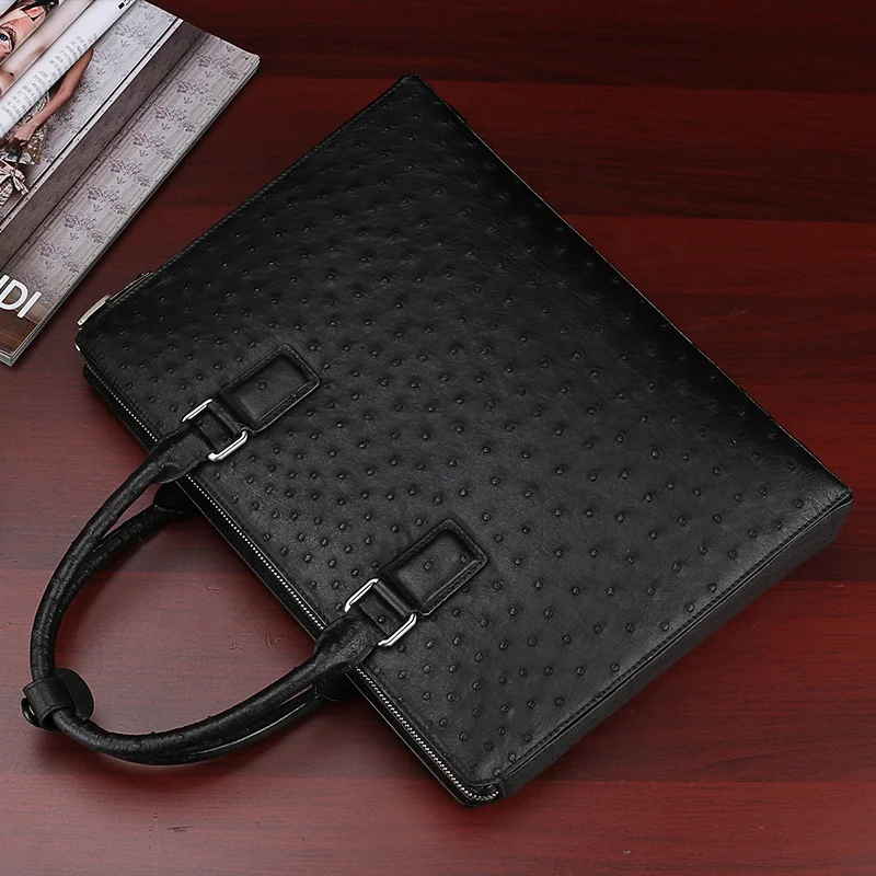 Ostrich leather anti-theft briefcase briefcase with lock genuine leather briefcase for men enlarge