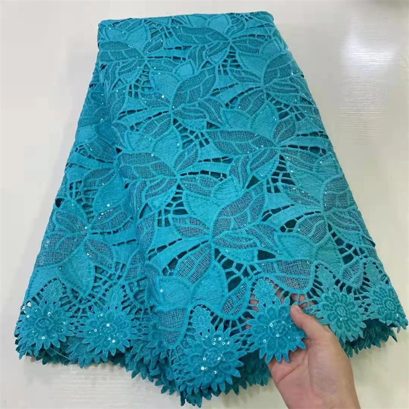 

African Latest Sky Blue 5 Yards Fabric 2022 High Quality Lace Swiss Sequins Popular Style Mesh Fabrics For Wedding Party Dress