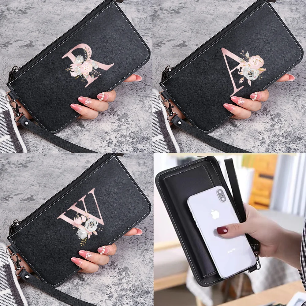 

Women Wallets Leather Female Purse Solid Multi-Cards Holder Coin Purse Pink Flower Letter Series Slim Long Wallet Clutch Purse