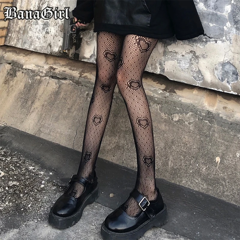

Женские ажурные носки в сеточку, с вышивкой Лолиты