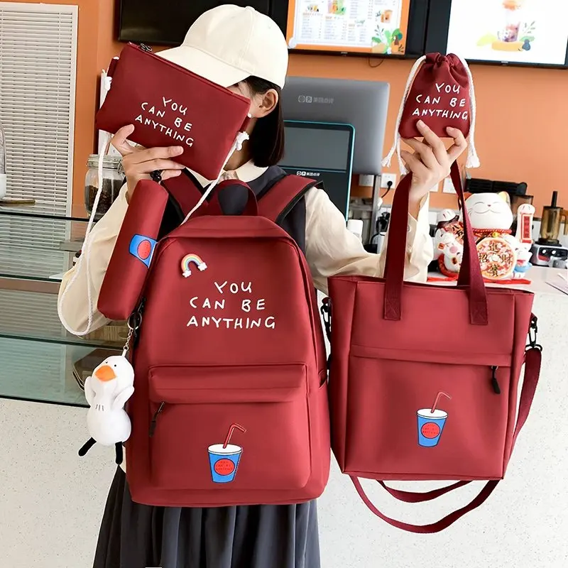

2022 New 5 Pcs Sets Purple Colour Children's School Backpack Kawaii Women's Backpack Bookbag School Bags for Teens Girls