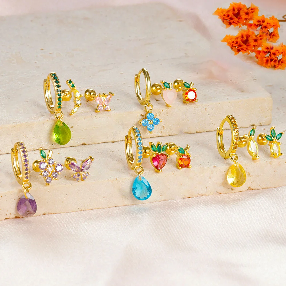 3 шт. геометрические капли цирконий французские серьги с пряжкой для ушей