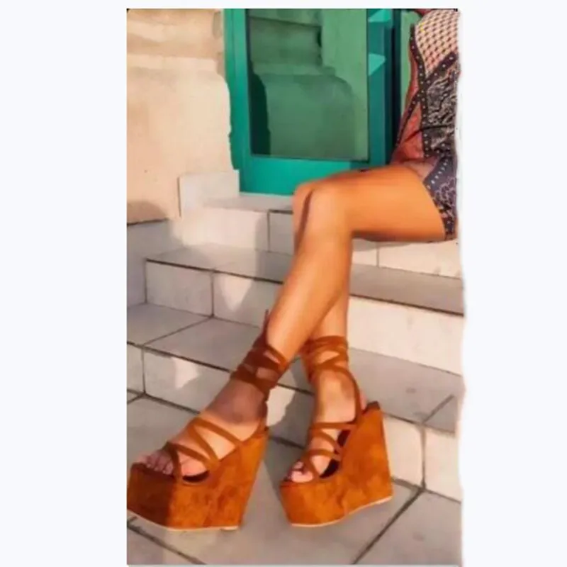 

Elegant lady sandals. Suede, about 20 cm high heels. Wedge heel. Fashion show banquet shoes. Summer women's shoes. SIZE:34-45