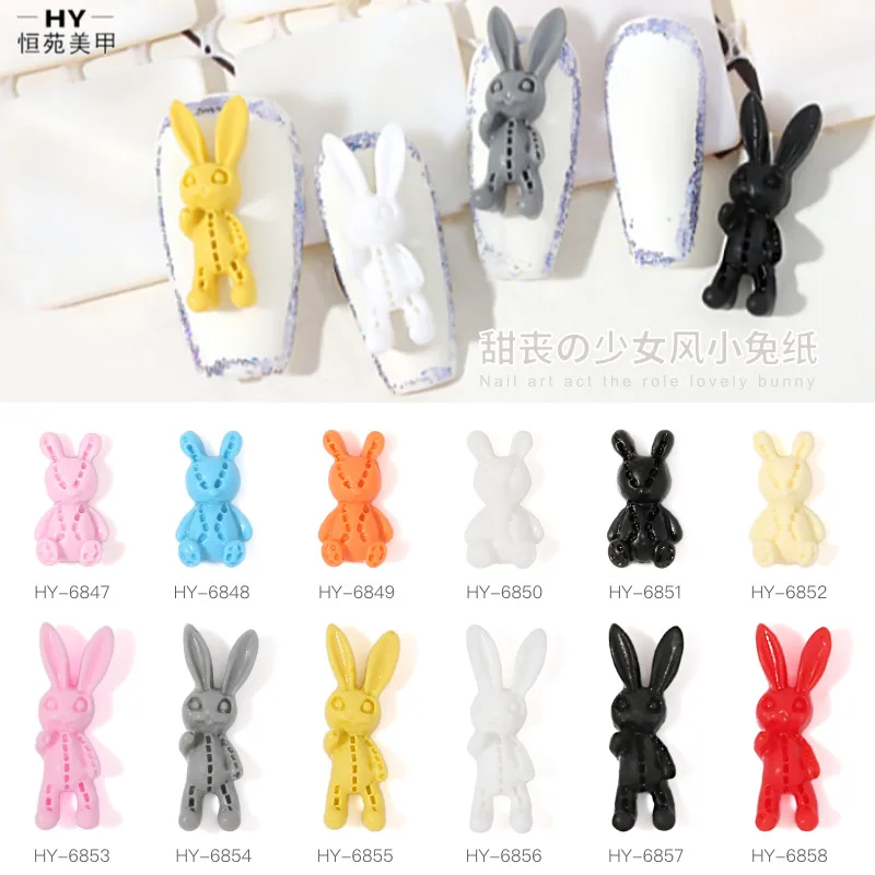 

Multi-color Cartoon Cute Bunny Rabbit Resin 3D Nail Art Decoration Animal Kawaii Cabochon Cartoon Charm Nail Art Accessories