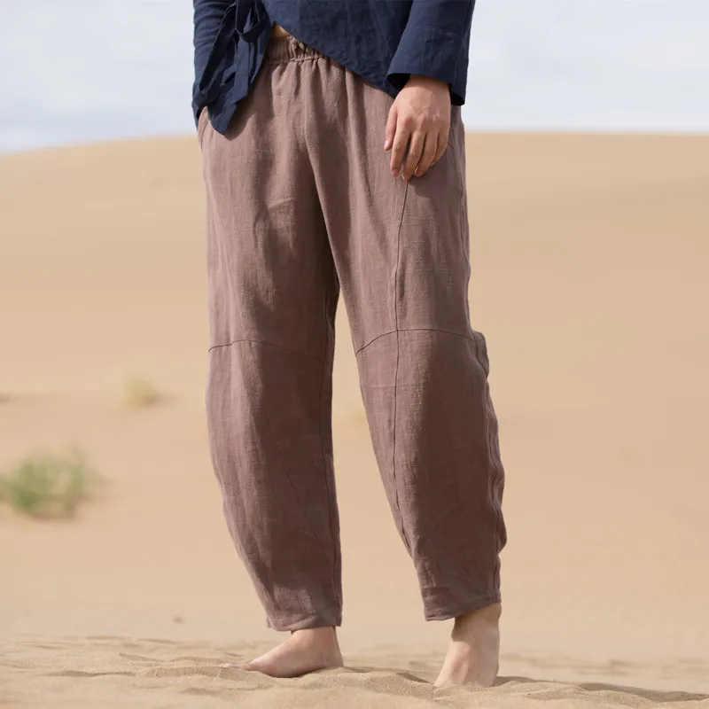 Chinese Style Linen Pants Men's Ankle Trousers Japanese Style Breathable Comfortable Stretch Wide Leg Harem Casual Sports Pants