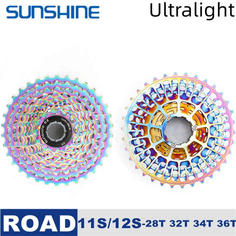 SUNSHINE 220g Ultralight SLR Colorful Road Bike Cassette 11S 12S Freewheel 28T 32T 34T 36T Road Cycling Sprocket K7 Gravel HG