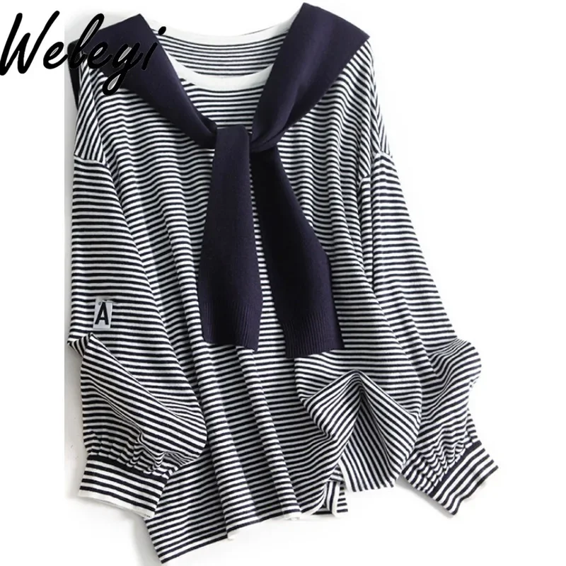 Женский трикотажный свитер с круглым вырезом и длинными рукавами