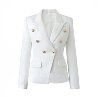 2022 new white woolen suit jacket with golden buttons slim fit temperament commuter double breasted suit solid women clothing