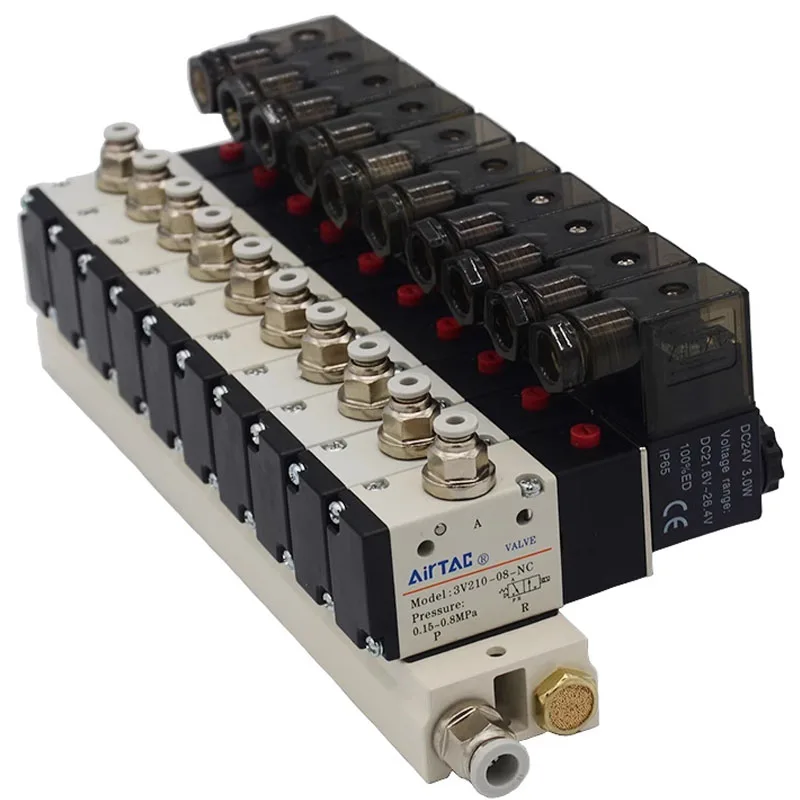 

3V210-08 Manifold Station Solenoid Valve 3 port 2 position Multi-way Combination DC12V 24V AC220V With Fitting Solenoid Valves