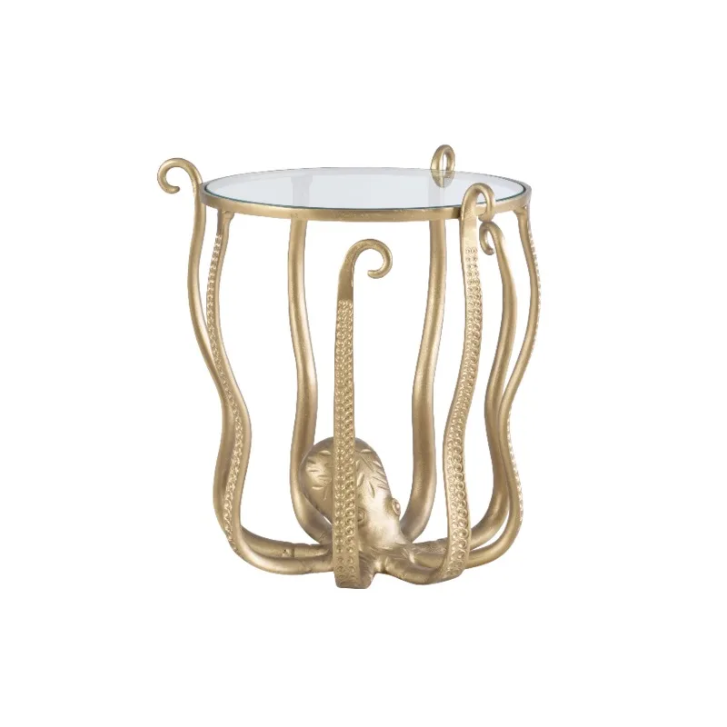

Oksana Round Glass and Metal Accent Side Table, Gold Octopus Legs