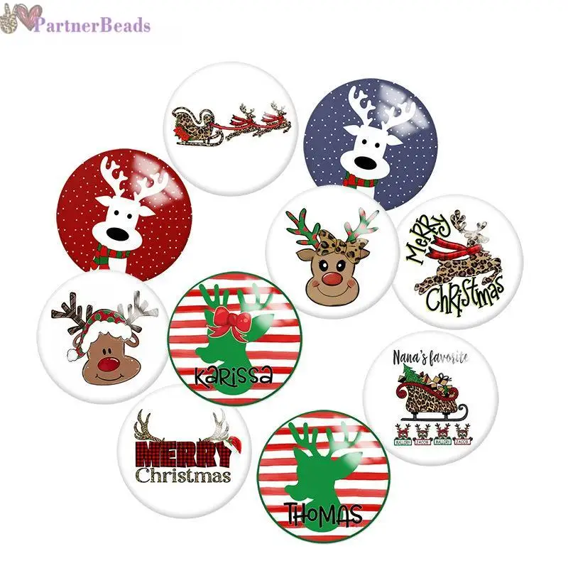 

Red Christmas Deer Round Photo Glass Cabochon Demo Flat Back Making Findings 20mm Snap Button N7711