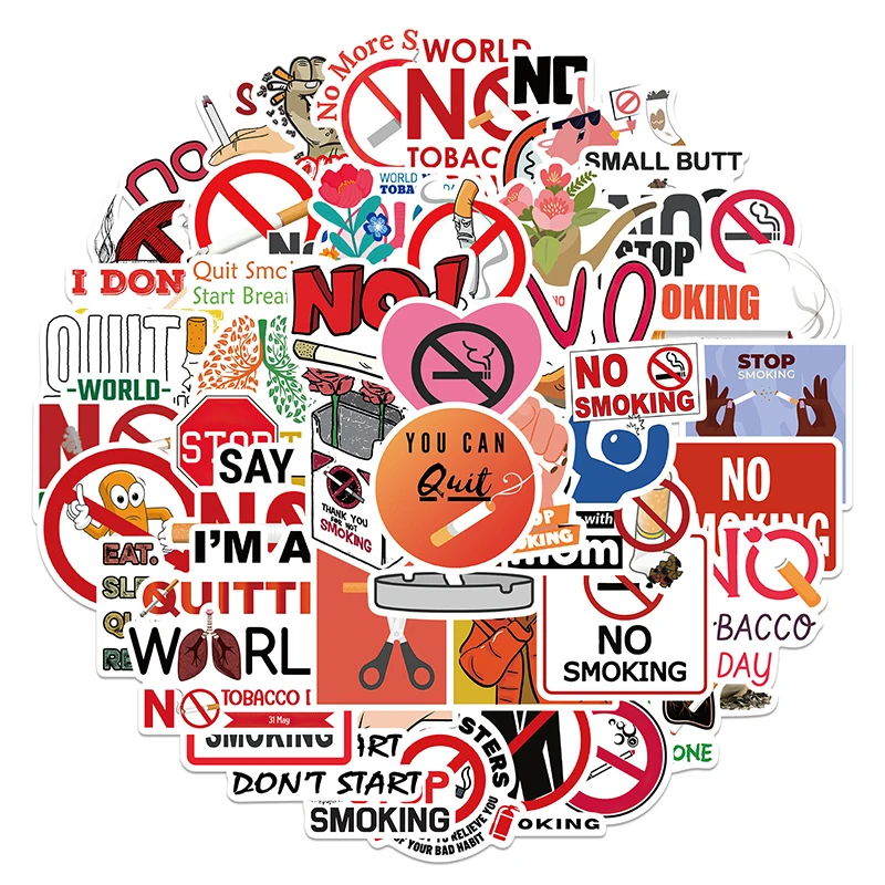 

50 Pcs No Smoking World No Tobacco Day Graffiti Decorate Waterproof Stickers World No Tobacco Day Doodle Sticker