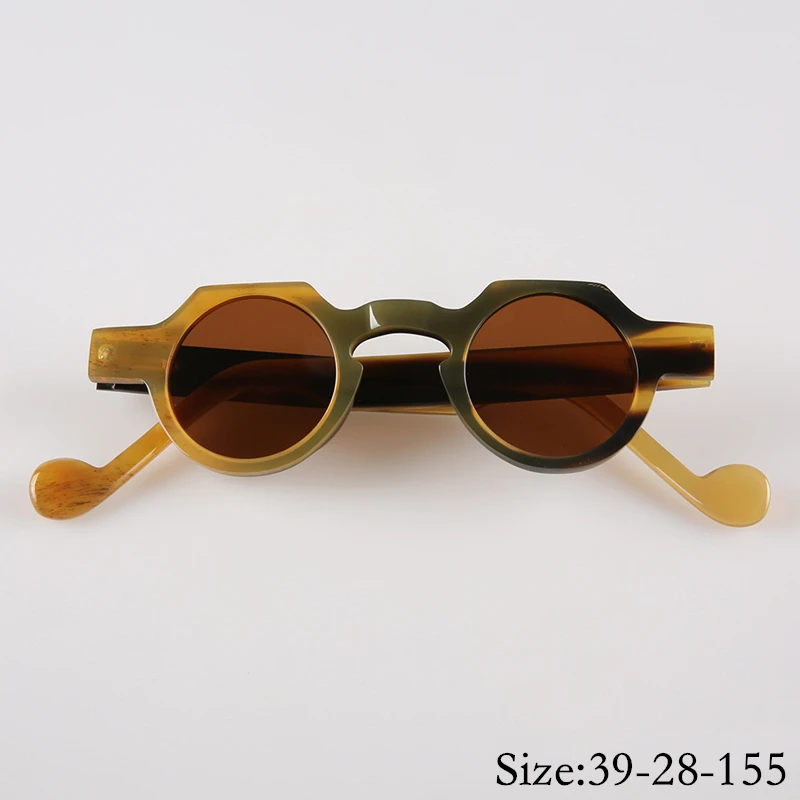 Limited Vintage Retro Small Round Handcraft Sunglasses Natural Buffalo Horn Frame UV400 Polarized Lens Women Men High Quality