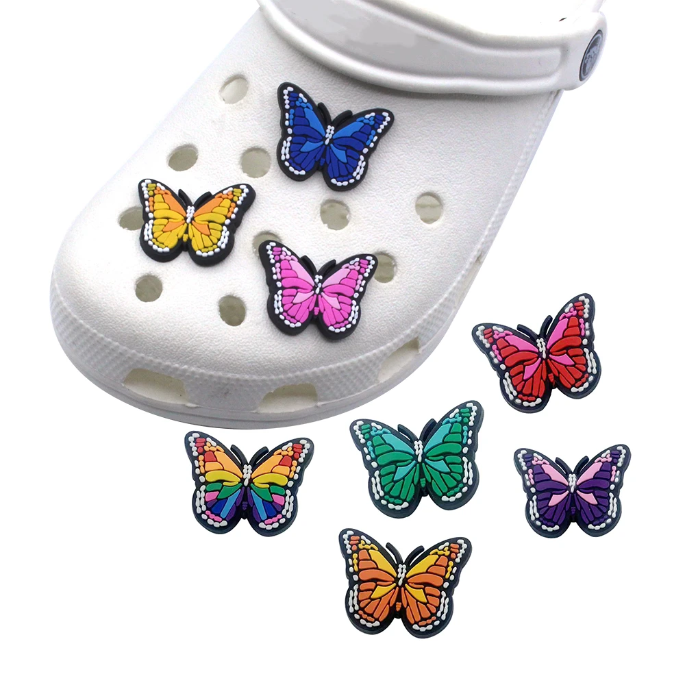 

1PC Colored Butterfly Shoe Charms Funny Croc JIBZ Shoe Buckle Decoration For Sandals Wristband Kids X-mas Party Gifts Wholesale