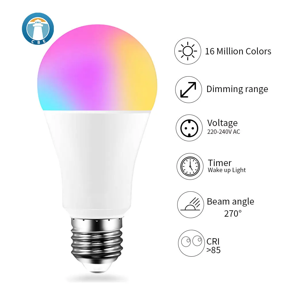 E27 WiFi Smart LED Light Bulbs 9W Dimmable Cool & Warm RGB Light Lamp Bulbs Smart Home EWeLink App Work with Alexa/Google Home